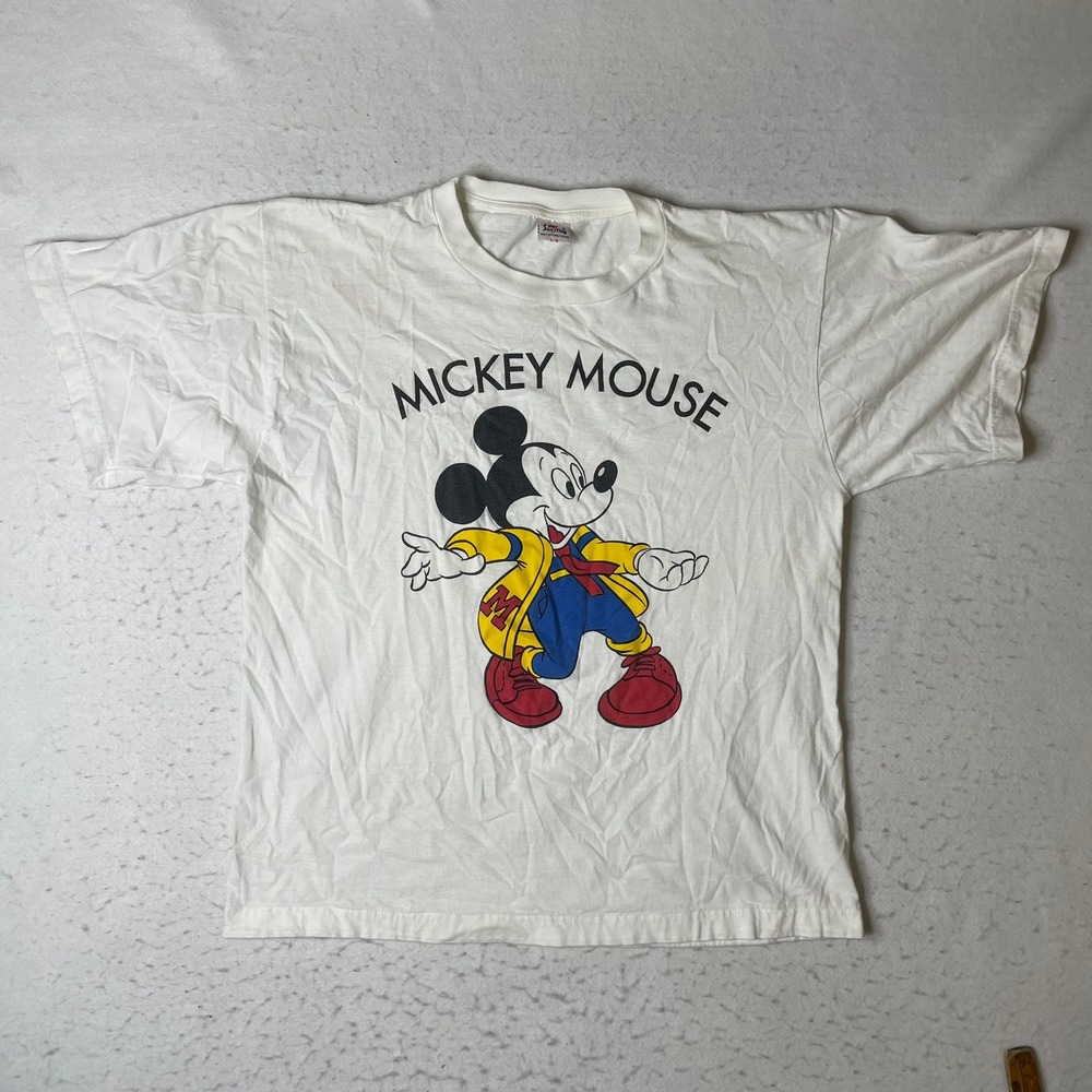Sun Flag Mickey Mouse Graphic T-Shirt Mens Large White Vintage Cotton